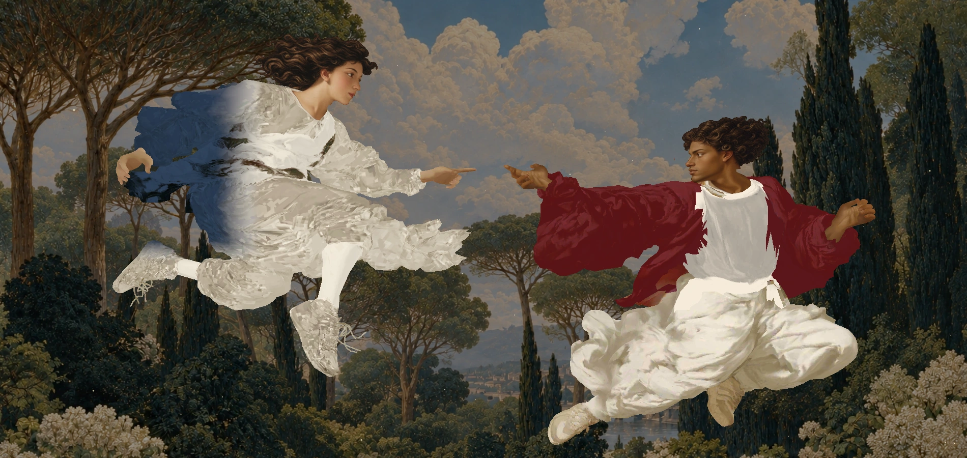 Two Bump consultants in a Renaissance-inspired scene